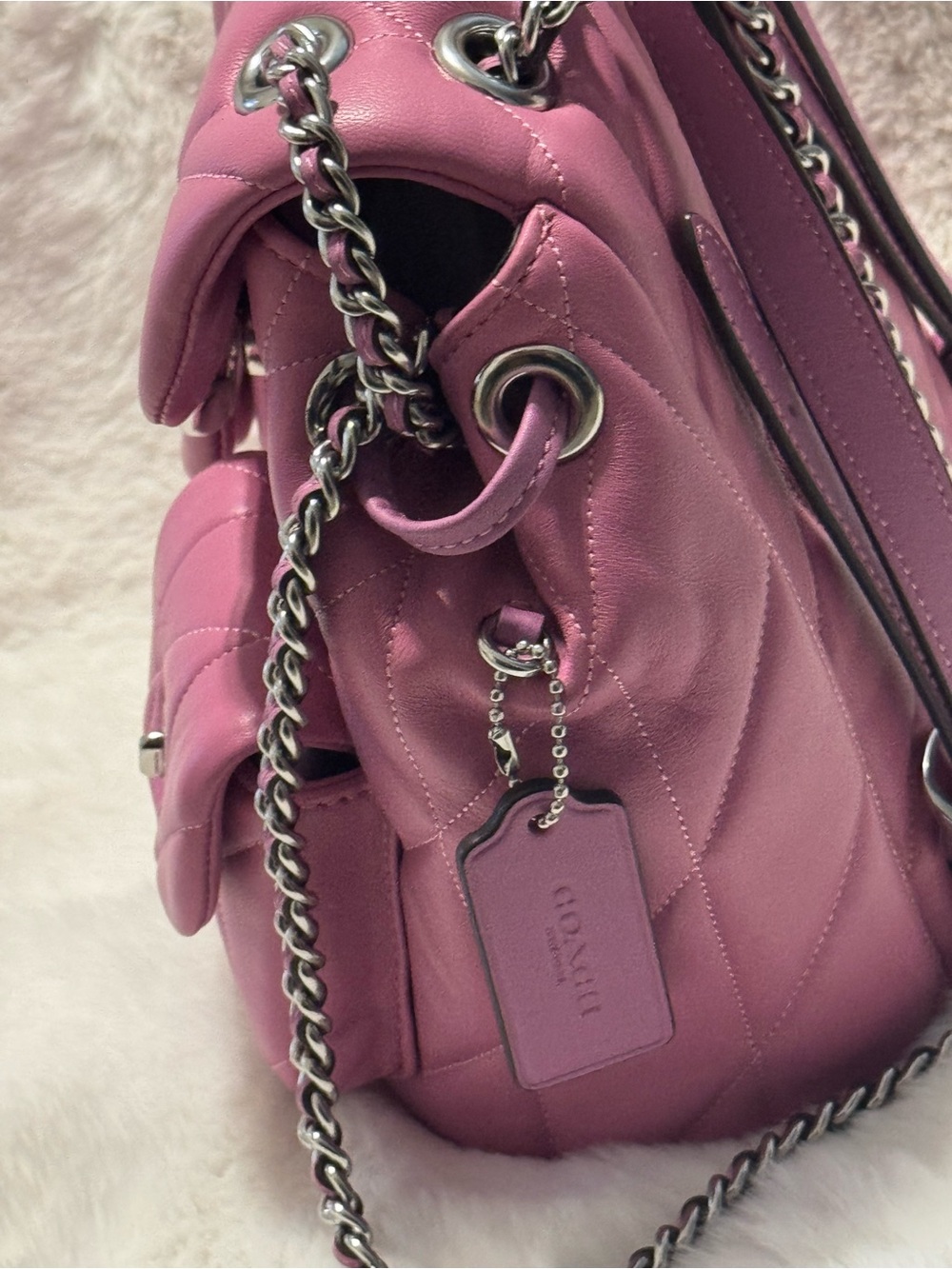 Coach  Tabby Quilted Leather Backpack in Magenta with Silver Hardware - Picture 7 of 13